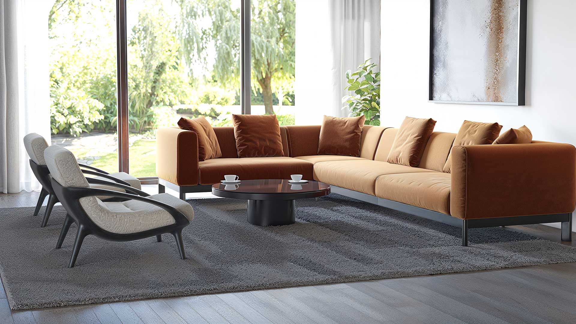 Moor Furniture L custom sofa orange Velvet fabric