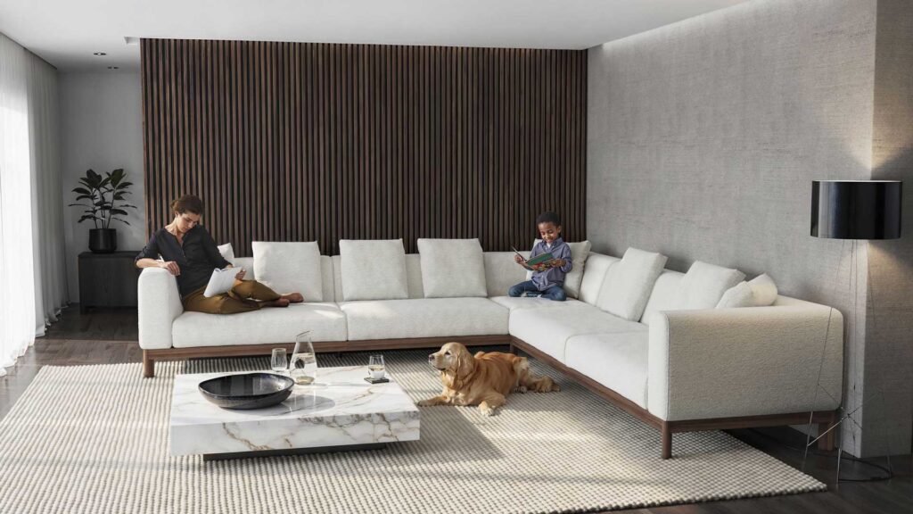 Moor furniture L shaped custom sofa with people